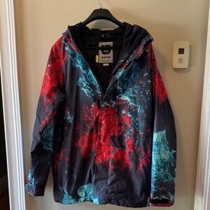 Burton Dry Ride Red and Blue Snow Jacket with hood.